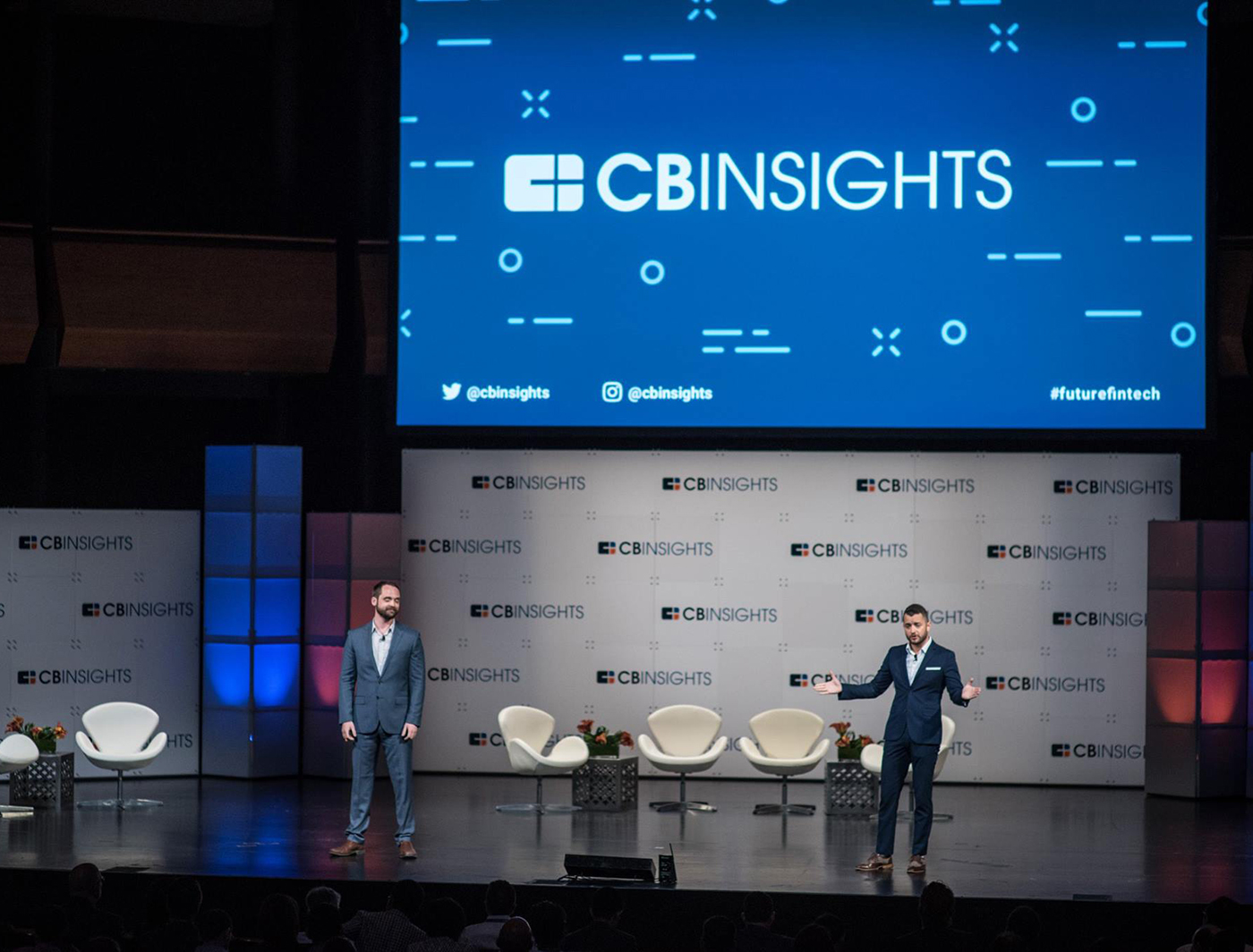 Custom Panels with Direct Print created this step and repeat style backdrop at CB Insight's Future of Fintech Event
