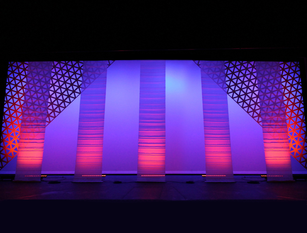 Tuck SuperLever Soft Goods panels create columns onstage