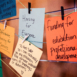display board with handwritten notes