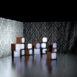 Front-facing digital rendering of Pixel modular scenic wall with stacked scenic elements.