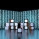 Digital rendering of Pixel modular scenic panels used as a backdrop with scenic cube elements in front.