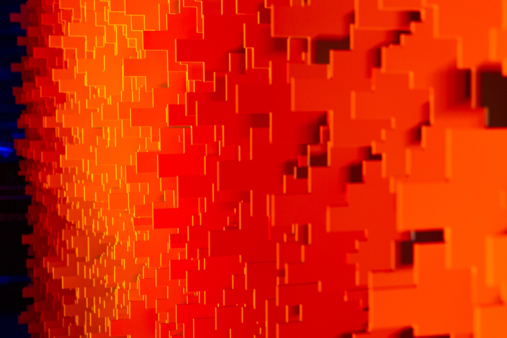 Close-up detail of the textured surface geometry of a Pixel modular scenic panel.