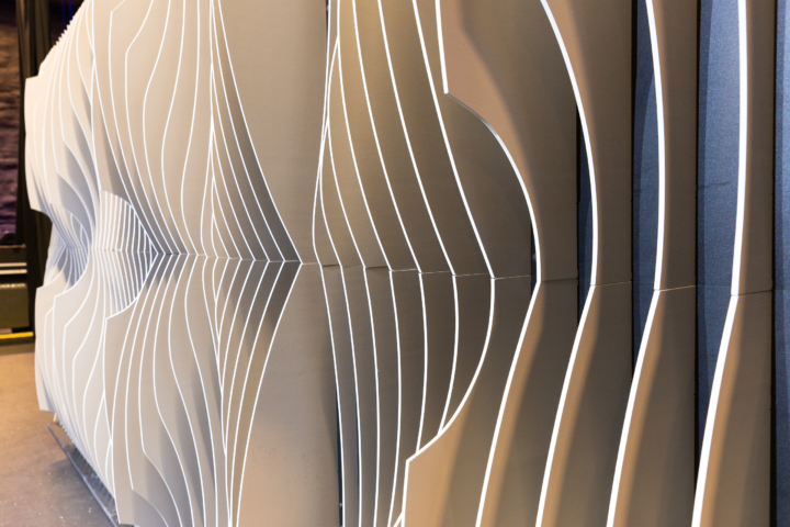 Detailed close-up of Shell modular scenic panel showing curved layered geometry.