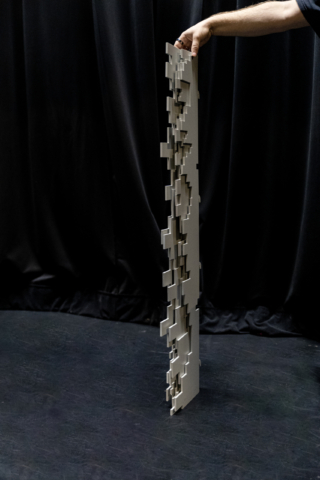 Edge profile view of a Pixel modular scenic panel photographed in studio.