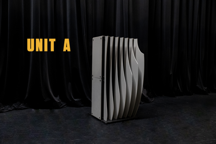 Freestanding Unit A of the Shell modular scenic panel photographed in a studio from the front.