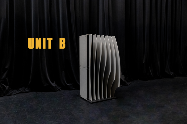 Freestanding Unit B of the Shell modular scenic panel photographed in studio at an angle.